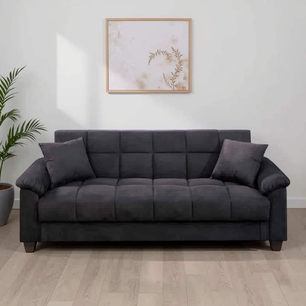 Microfiber Adjustable Sofa With 2 Pillows In Ebony Gray