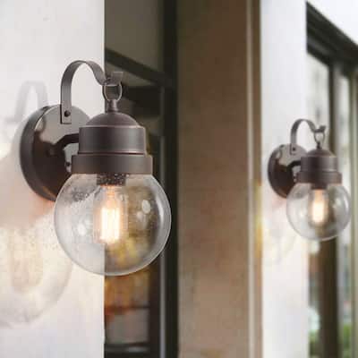 2 Pack Baley 1-Light Glass Outdoor Wall Light Lantern for Patio Garage Garden