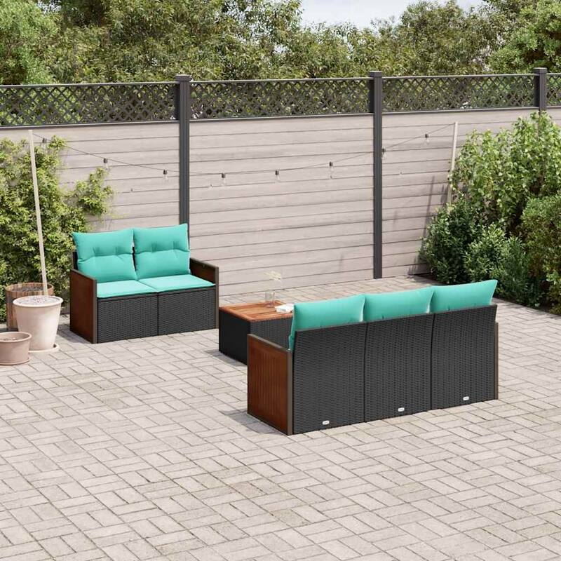 vidaXL 6 Piece Patio Sofa Set with Cushions Black Poly Rattan - 21.7 x 24.4 x 27.2