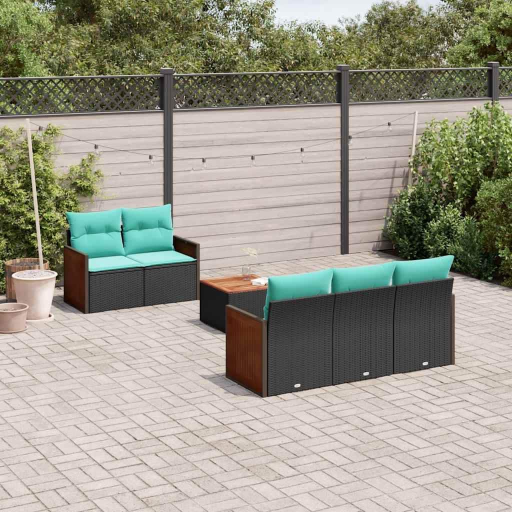 vidaXL 6 Piece Patio Sofa Set with Cushions Black Poly Rattan - 21.7 x 24.4 x 27.2