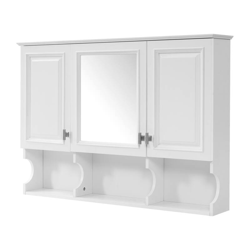 Roomfitters 41 Inch Mirror Medicine Cabinet with Open Shelves, Wall Mount Storage with Adjustable Shelf & Doors
