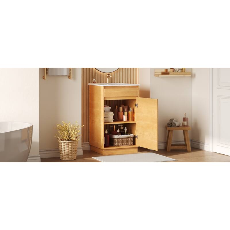 GDFStudio - 20-inch Modern Freestanding Bathroom Vanity with Ceramic Sink, Soft-Close Door & Adjustable Shelf - 20.3'W