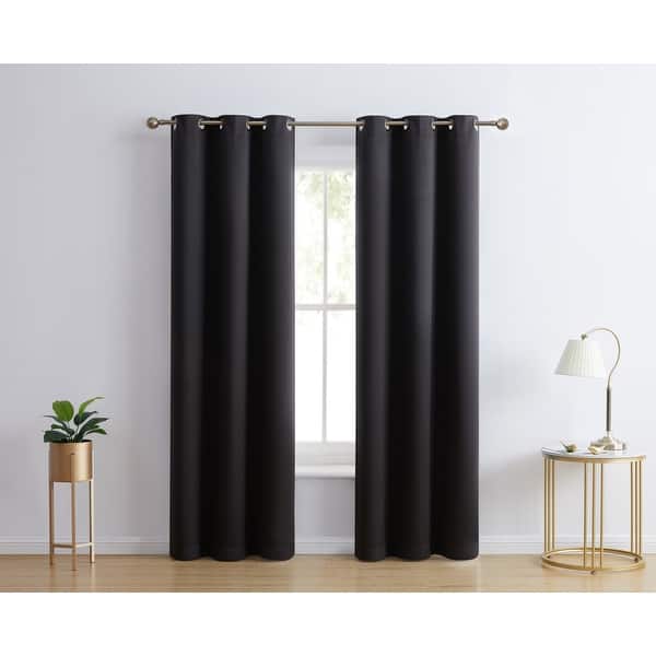 slide 2 of 7, HLC.me Laurance 100% Blackout Curtains - Thermal Insulation Energy Efficient Grommet Window Curtains, Set of 2 42 W x 63 L per panel - Set of 2 - Jet Black