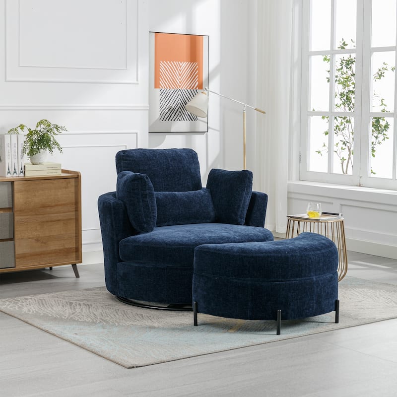 42.2"W Swivel Accent Barrel Chair with Half Crescent Moon Storage Bench