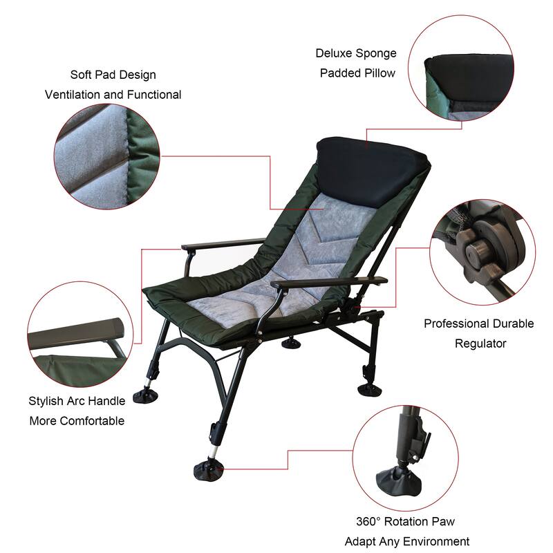 Camping Lounge Chair, Portable Folding Reclining Camping Chair with Adjustable backrest