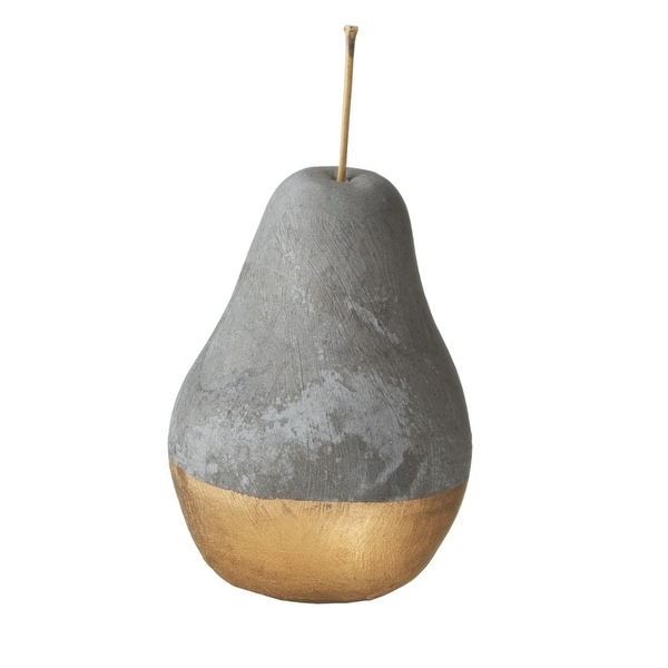 Set of 12 Medium Cement Finished Pear with Gold Base and Stem 5" - N/A