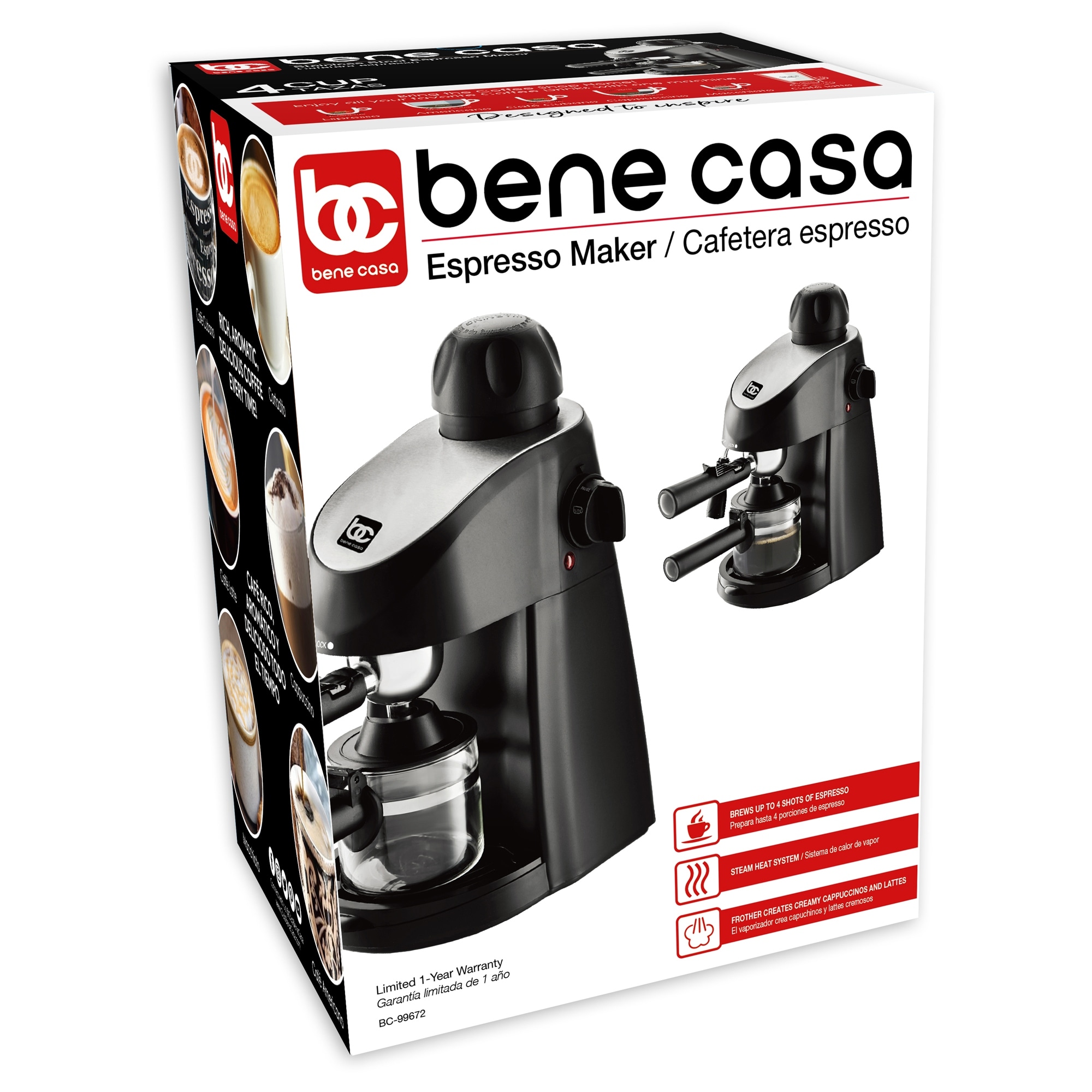 Bene Casa Espresso Coffee Maker, 3 Cup, 12 x 9 x 8