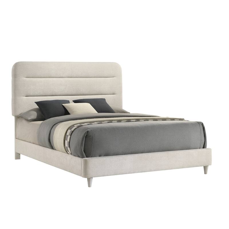 Meni King Size Bed, Scandinavian White Upholstered Panel Headboard