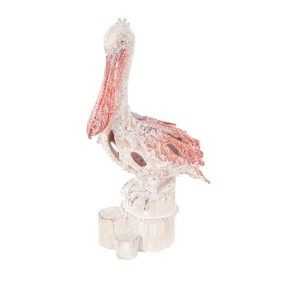 Polystone Pelican Textured Sculpture with Red Feathers - Red or Bue - Roche River Decor