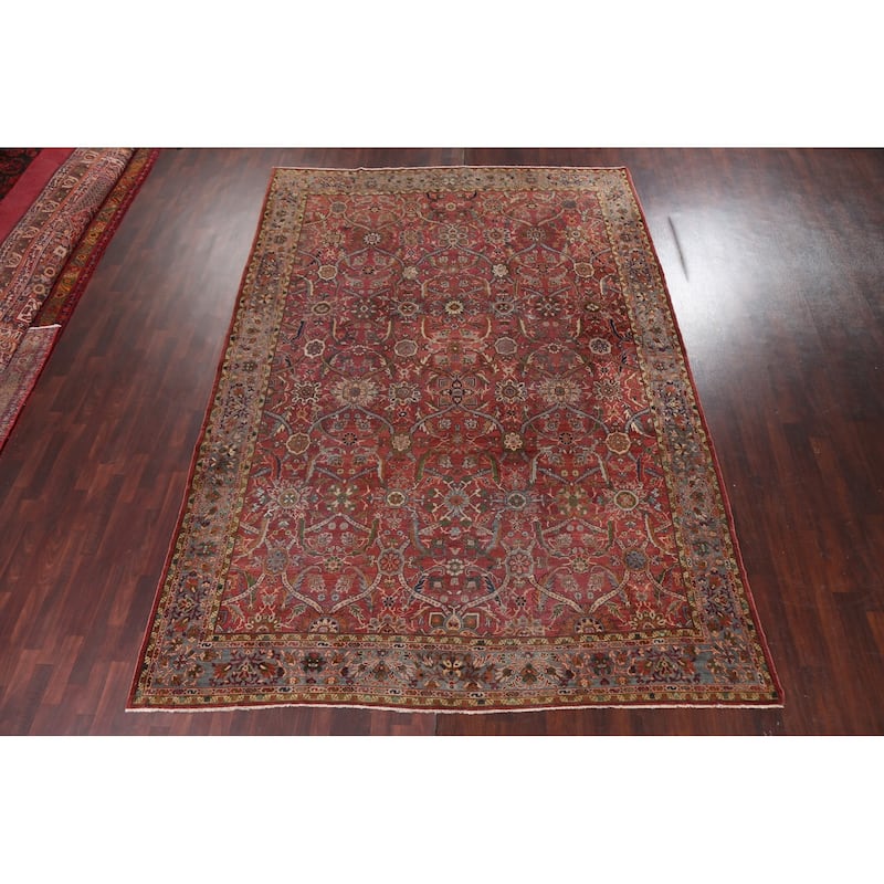 Pre-1900 Antique Sultanabad Persian Area Rug Hand-knotted Wool Carpet - 9'1" x 13'0"