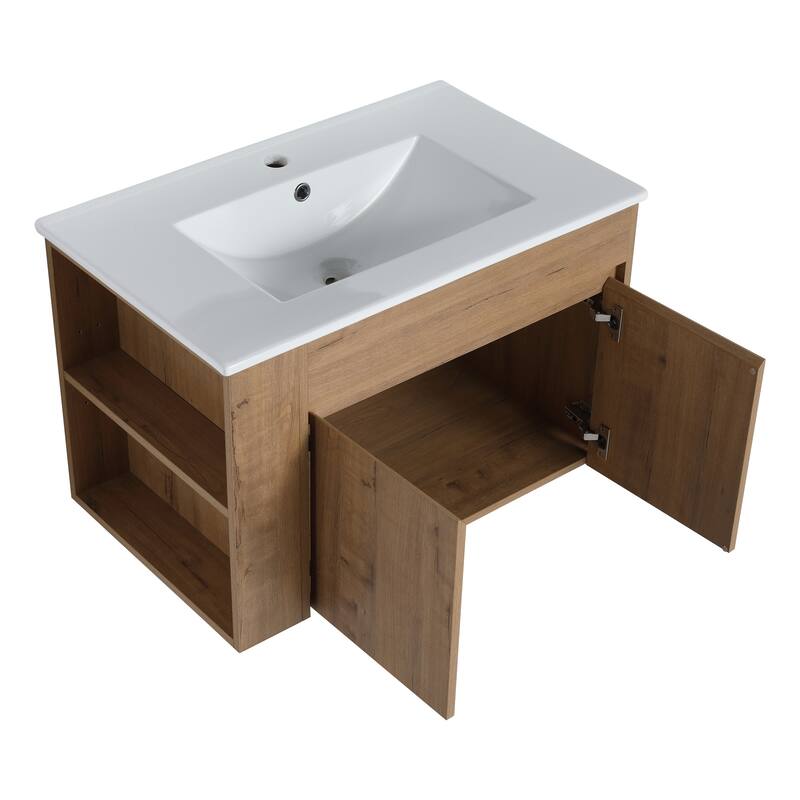 30" Bathroom Vanity with White Ceramic Basin