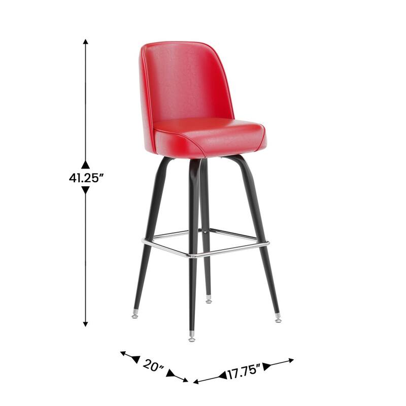 Metal Barstool with Swivel Vinyl Upholstered Bucket Seat and Footrest - 18.5"D x 18.5"W x 42.5"H