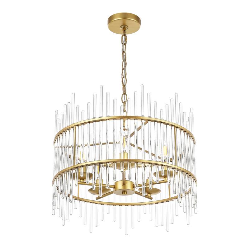 GetLedel Modern 5-Light Drum Chandelier with Clear Glass Bars