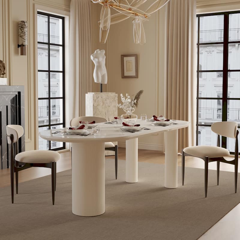 Luxe Creamy Dining Table with Roman Column Legs