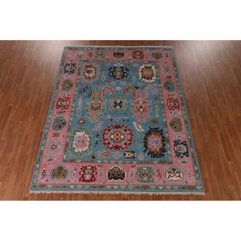 Light Blue Oushak Area Rug Handmade Oriental Wool Carpet - 7'11" x 9'11"