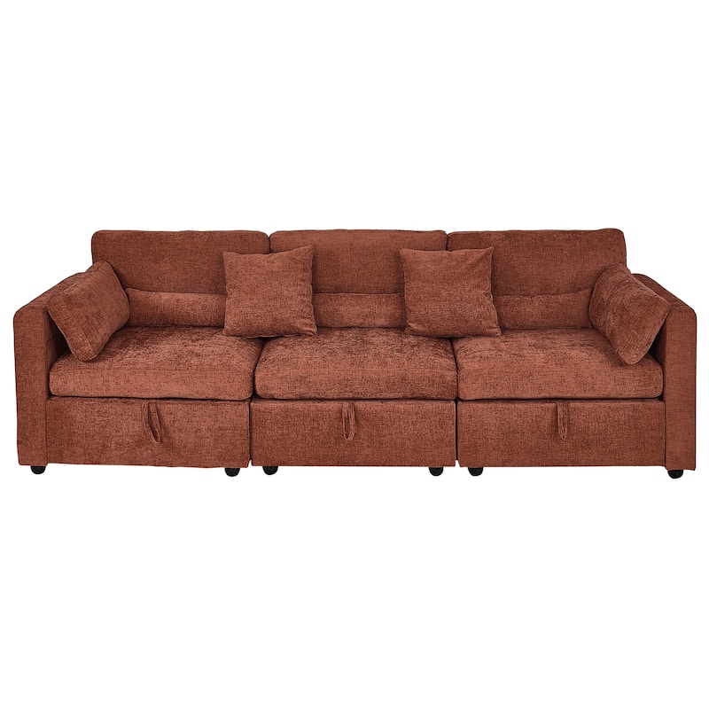 Chenille 3-Seater Sofa, Solid Wood and Rustproof Feet