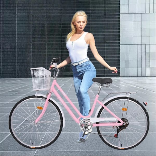 womens retro bicycle Reid Ladies Classic 7 Speed - Watermelon and chain guard create a style that really pops Womens Beach Cruiser Bike-26 Inch