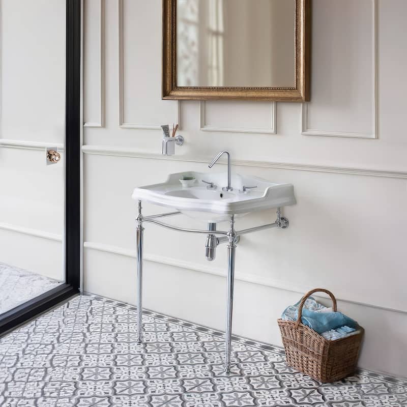 Whitehaus Britannia Large Rectangular Sink Console with Front Towel - White / Chrome