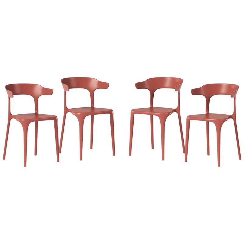 Frond and Form Outdoor Patio Modern Stacking Dining Side Chair (Set of 4) - Red