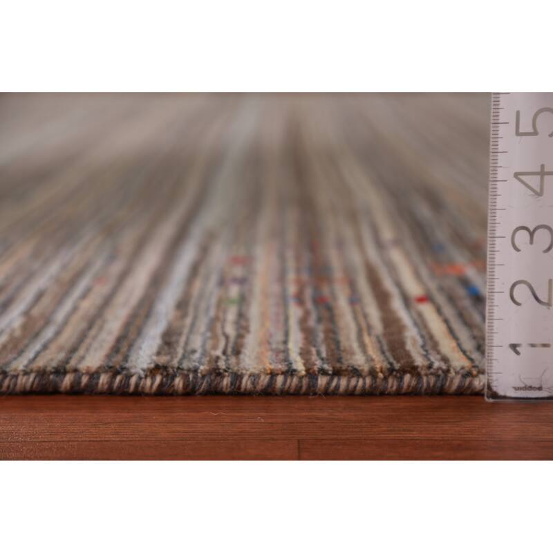 Striped Gabbeh Indian Area Rug Handmade Brown Wool Carpet - 8'0" x 9'8"
