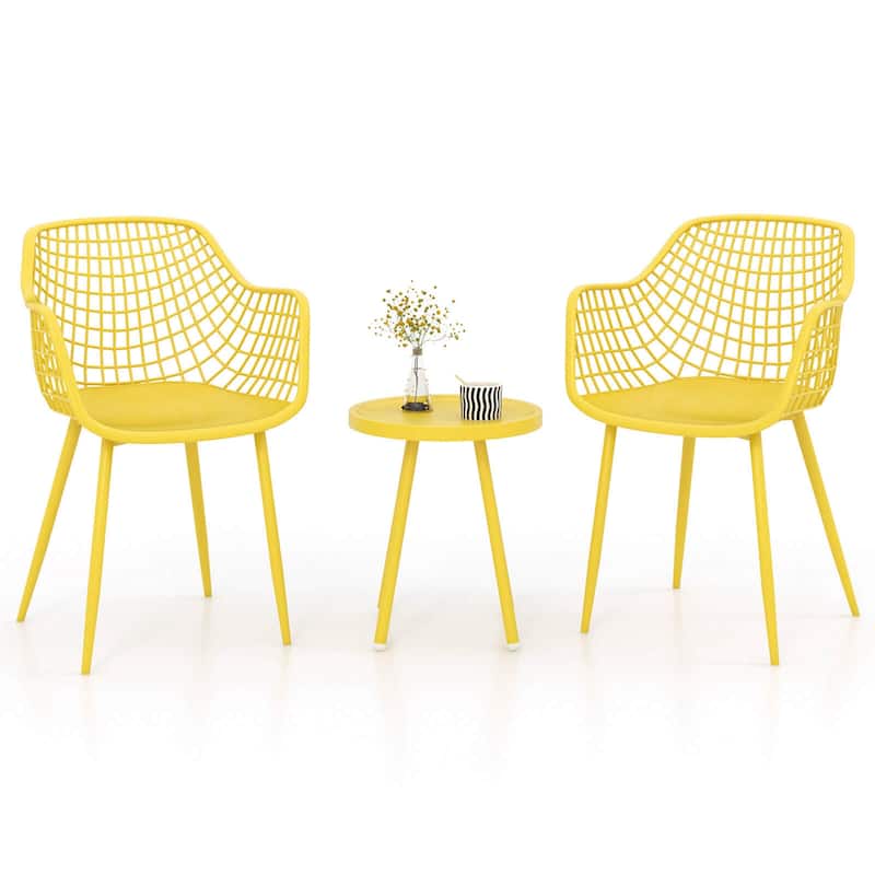 3PCS Patio Furniture Set Outdoor Bistro Set Small Conversation Set - Yellow
