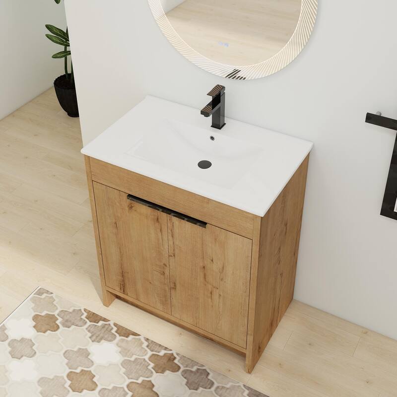 ARTCHIRLY 24/30/36 Inch Bathroom Vanity with Sink, Freestanding Bathroom Vanity with 2 Soft Close Doors and Adjustable Shelf