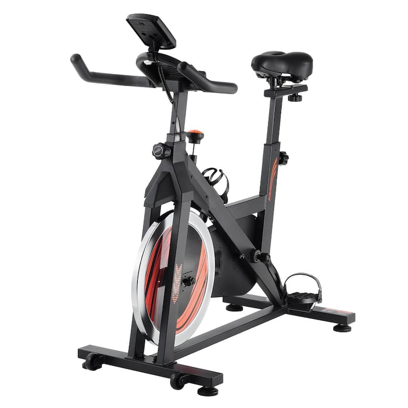 Black Steel Magnetic Resistance Stationary Exercise Bike with LCD Display Perfect for Indoor Use - 43.50” x 19.495” x 45.08”