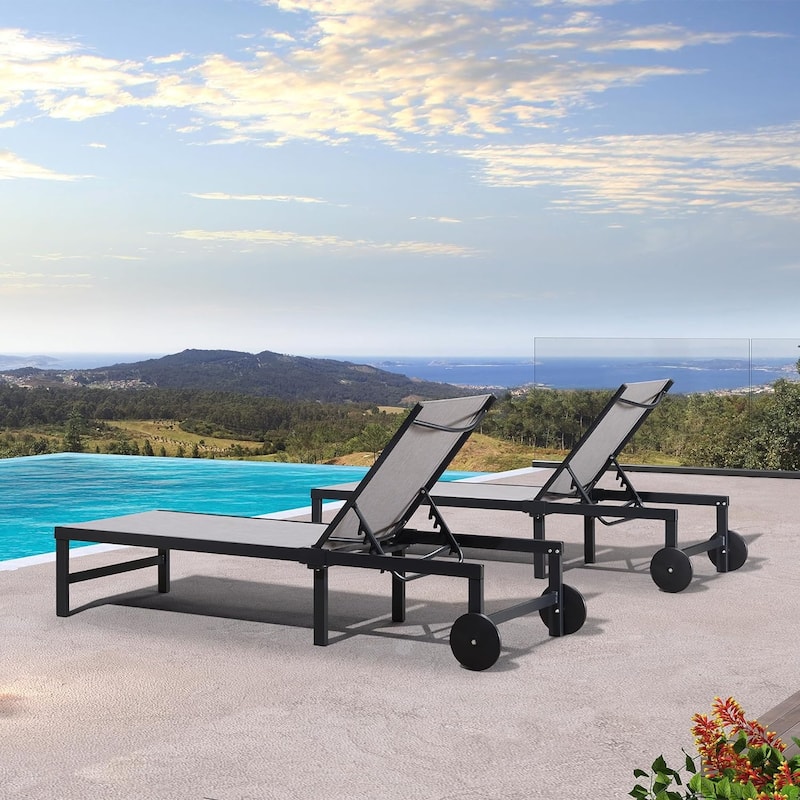 PURPLE LEAF Outdoor Tanning Lounge Chair Set with Face Hole Adjustable Reclining Chairs