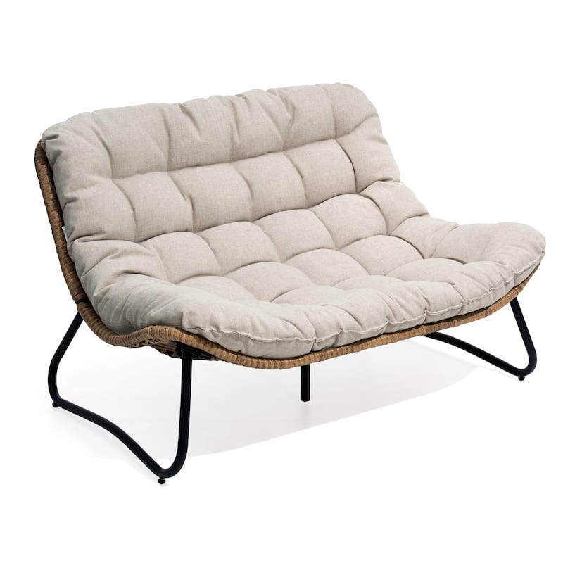 VredHom PE Rattan Double Papasan Chair Loveseat with Cushion for Indoor Outdoor