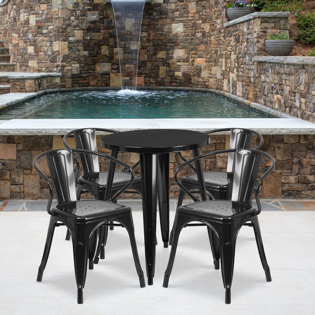 24'' Round Metal Indoor-Outdoor Table Set with 4 Arm Chairs