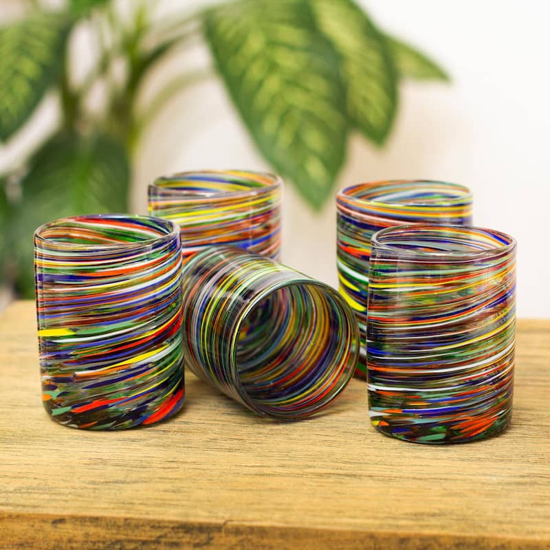 Novica Handmade Spiral Crayons Glass Rocks Glasses (Set Of 6)