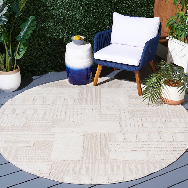 SAFAVIEH Trends Wilda Geometric Rug - 8' Round - Beige/Ivory