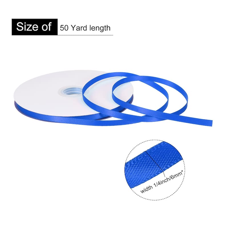 Double Faced Solid Satin Ribbon Polyester Fabric Roll for Gift Party - Blue - 1/4" x 50 Yard