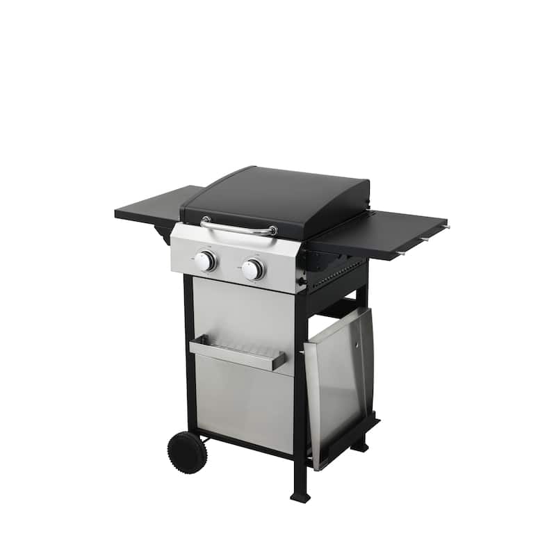 2-Burner Propane Gas BBQ Grill, SS Plancha, 24600BTU Output With Wire Enamel Cooking Grids For Outdoor Barbecue