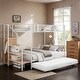 preview thumbnail 1 of 22, Twin Over Full Metal Bunk Bed with Trundle and Wardrobe White