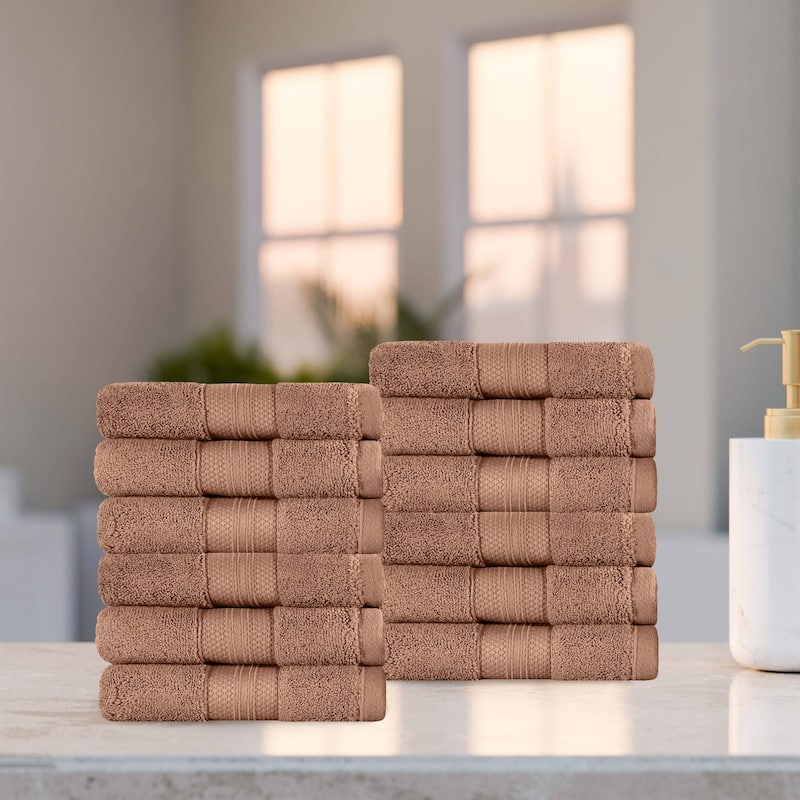 Superior Turkish Cotton Solid Heavyweight Face Towel Set of 12 - Taupe