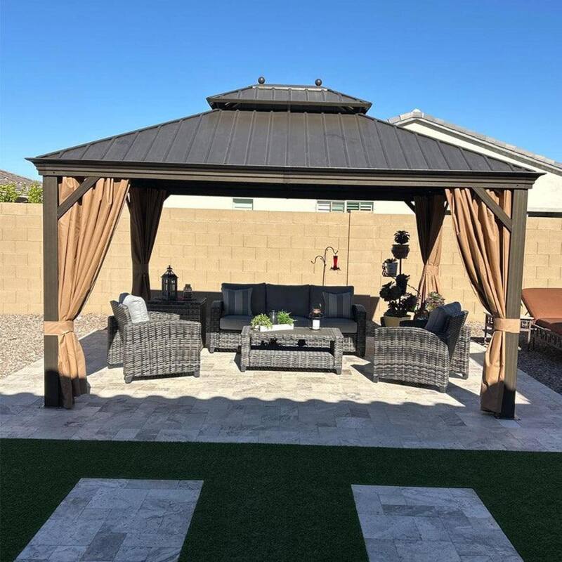 PURPLE LEAF Outdoor Gazebo Aluminum Frame Galvanized Steel Hardtop Gazebo