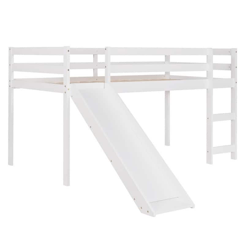 Twin Size Wooden Loft Bed with Slide and Ladder
