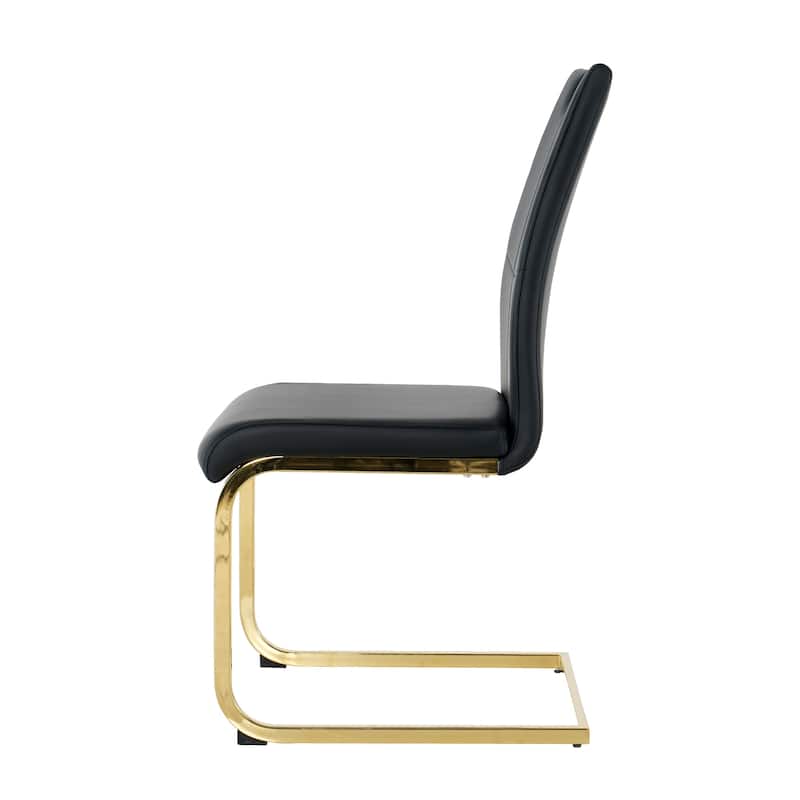 Modern Faux Leather Padded Seat Dining Chairs with gold Metal Legs,Set of 2
