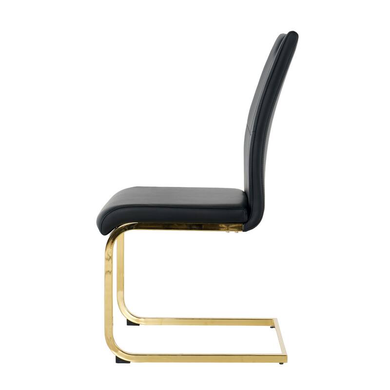 Modern Set of 4 Dining Chairs with Leather Cushioned Seat, Chrome Metal Legs, for Dining Room, Living Room, and Bedroom