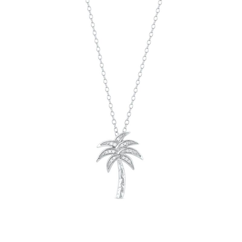 1/20ct Diamond Accented Palm Tree Pendant Necklace in Silver for Women