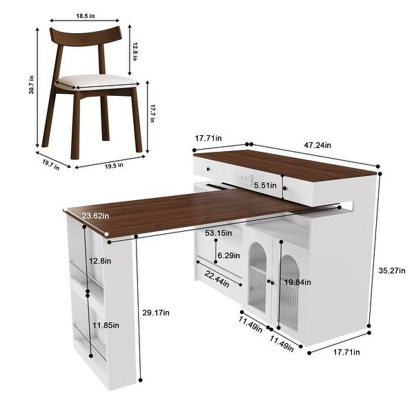 Extendable Kitchen Island Set with 2 Solid Wood Chairs - Bed Bath ...