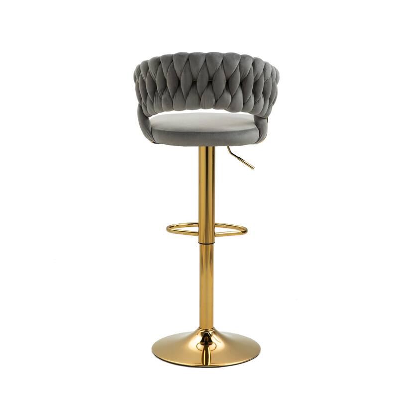 Set of 2 Modern Velvet Adjustable Bar Stools with Backs