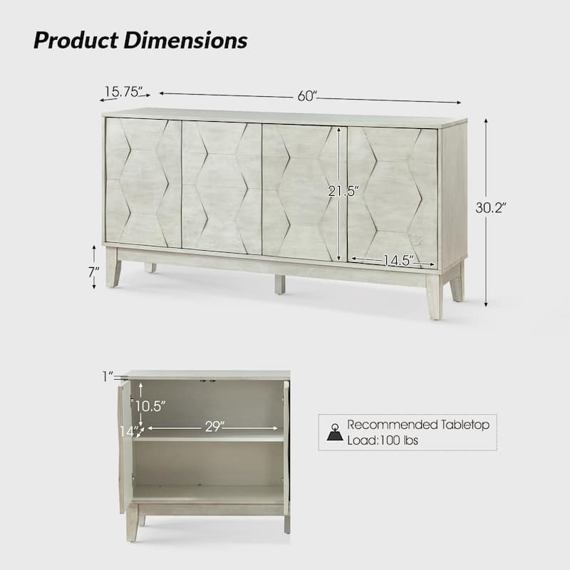 Silakan Mid-Century Modern 4-Door Large Storage Sideboard with Solid Wood Legs by HULALA HOME