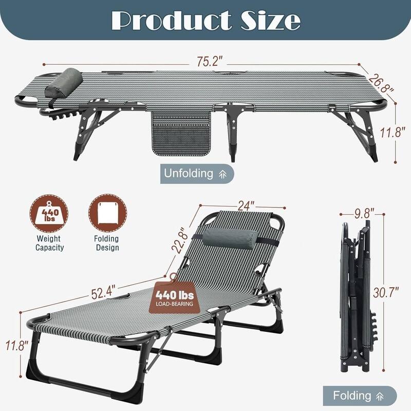 3-in-1 Patio Lounge Chair, Folding Heavy Duty Chaise