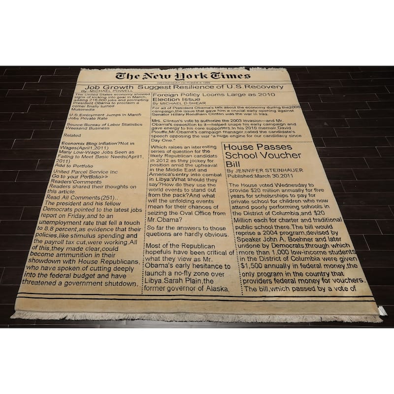 8x10'1'' Hand Knotted 250 KPSI Tibetan Ivory Wool Area Rug - 8' x 10' 1''