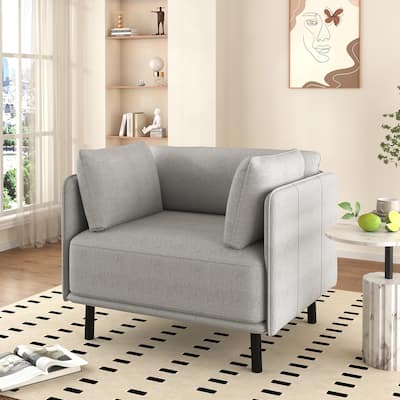 39.17" Upholstered Accent Chair with Metal Legs and Pillow