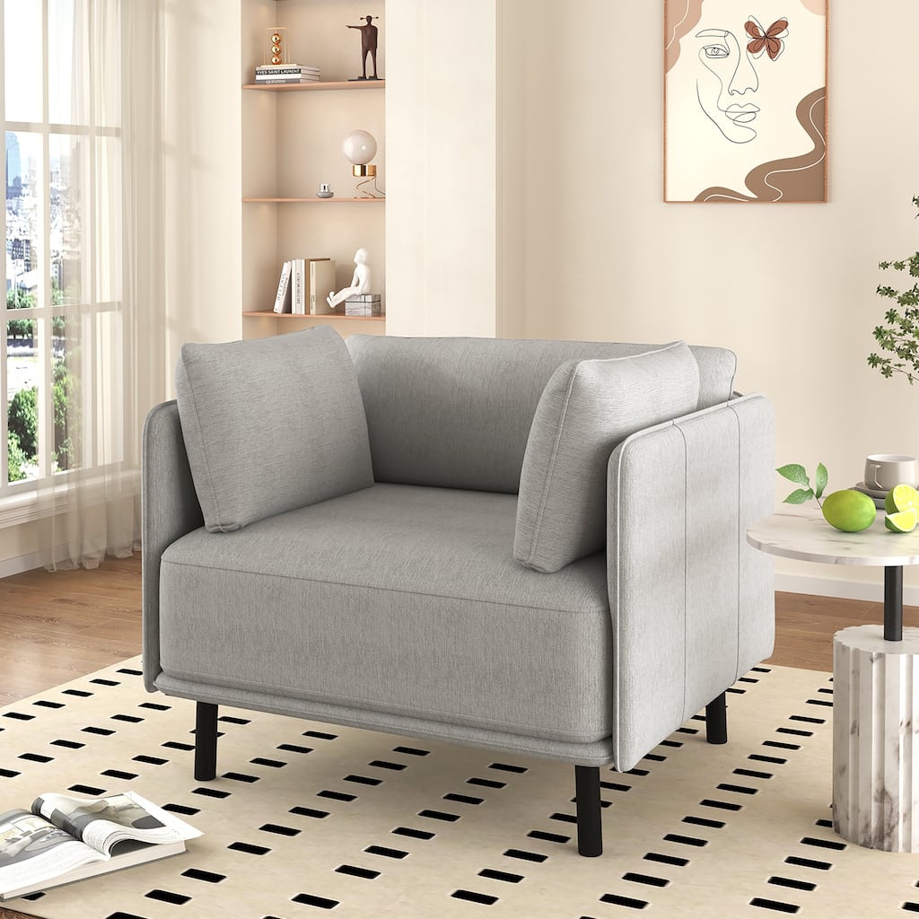 Modern Arm Chair Upholstered Accent Sofa Chair with Steel Legs