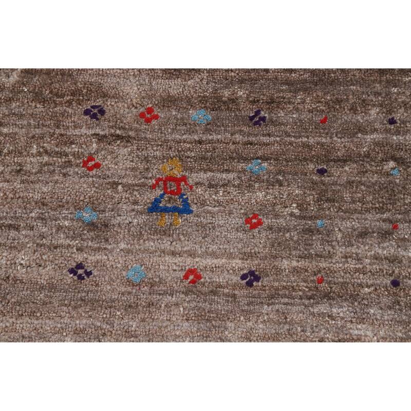 Brown Gabbeh Oriental Area Rug Hand-Knotted Silk Carpet - 8'11" x 11'8"