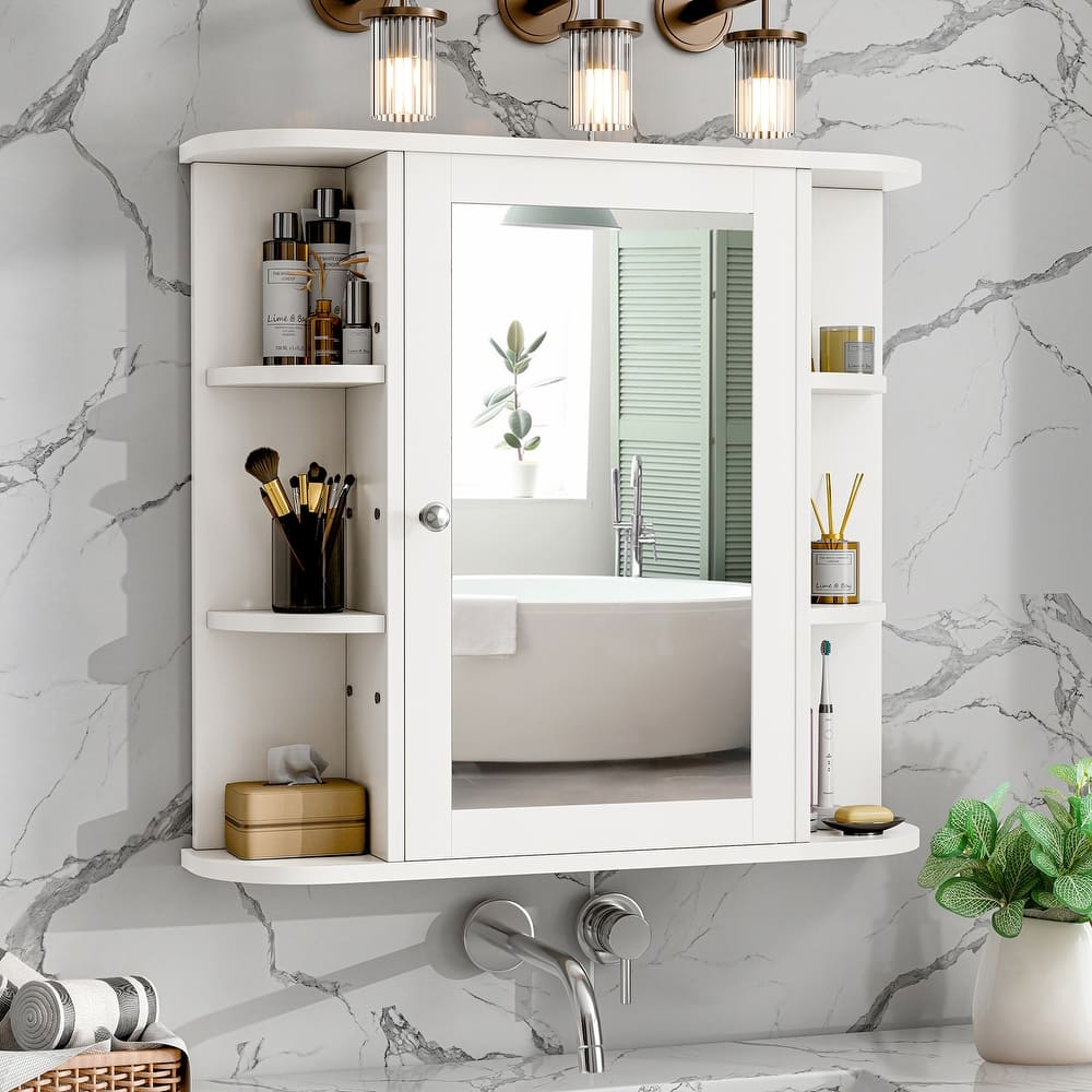 Bathroom Mirror Wall Cabinet with Open Shelves